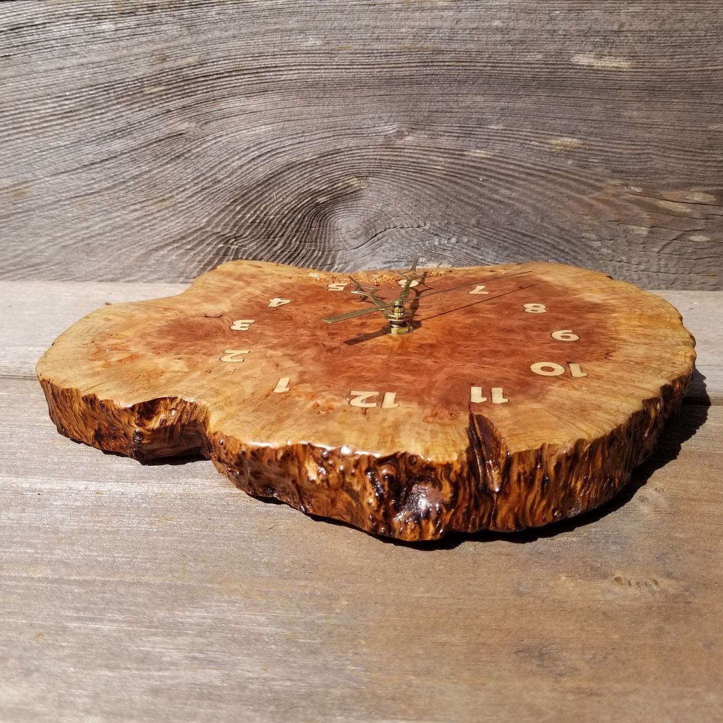 Wood Wall Clock Redwood Clock Handmade Wall Hanging Rustic Wedding Gift Burl Live Edge #426 Anniversary 2 Tone Mini