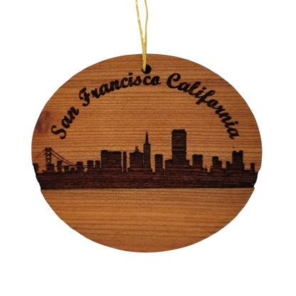 San Francisco Skyline Christmas Ornament Wood Souvenir Redwood Memento