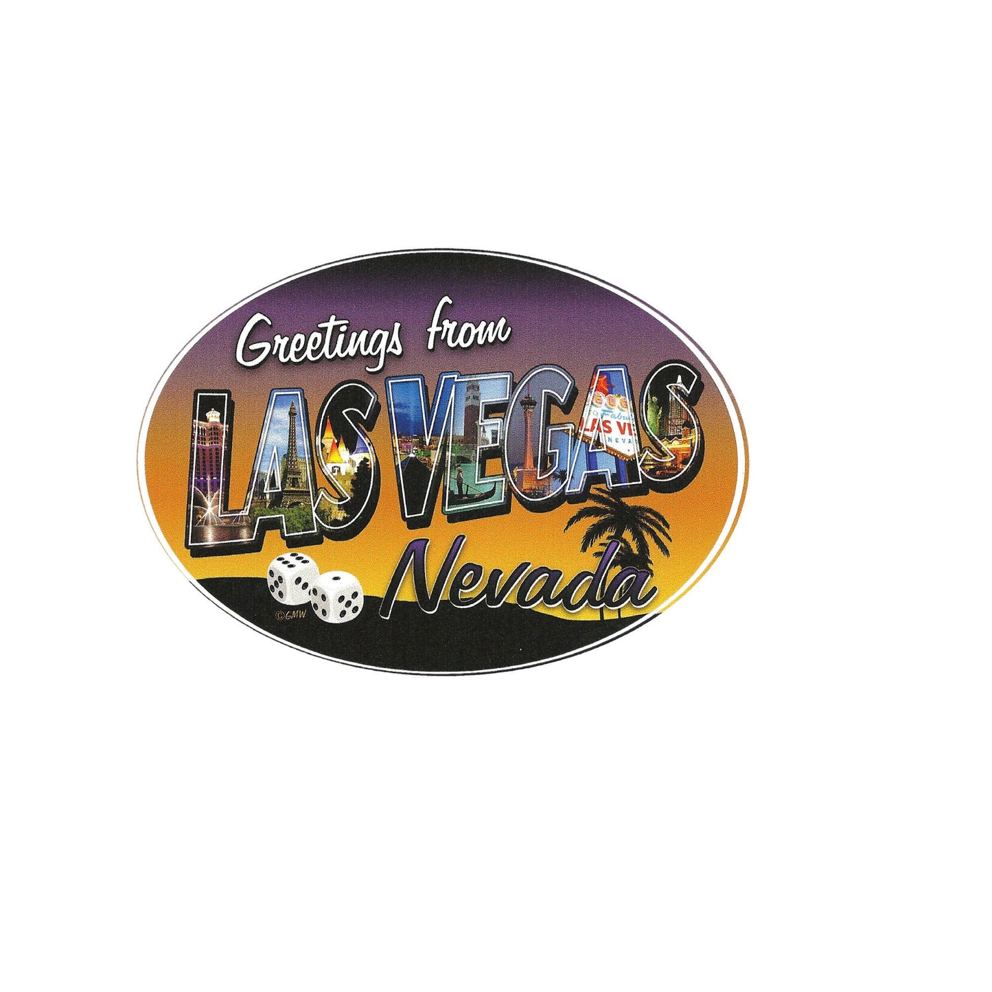 Las Vegas Decal – Nevada Bumper Sticker – Las Vegas Souvenir – Travel Sticker 5" Oval Retro Postcard Greetings Travel Gift Scrapbooking