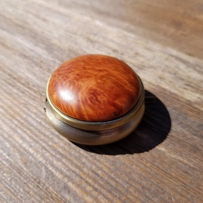 California Burl  Handmade Pill Box 3 Sections Redwood Top #417 Souvenir Memento Rustic Antique Bronze