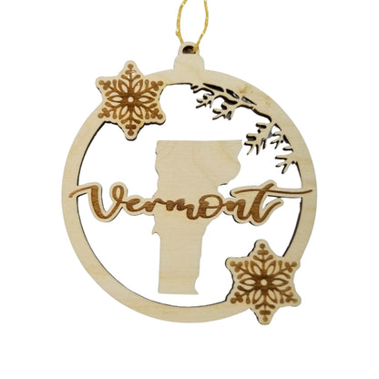 Wholesale Vermont Wood Ornament -  VT State Shape with Snowflakes Cutout - Wood Souvenir