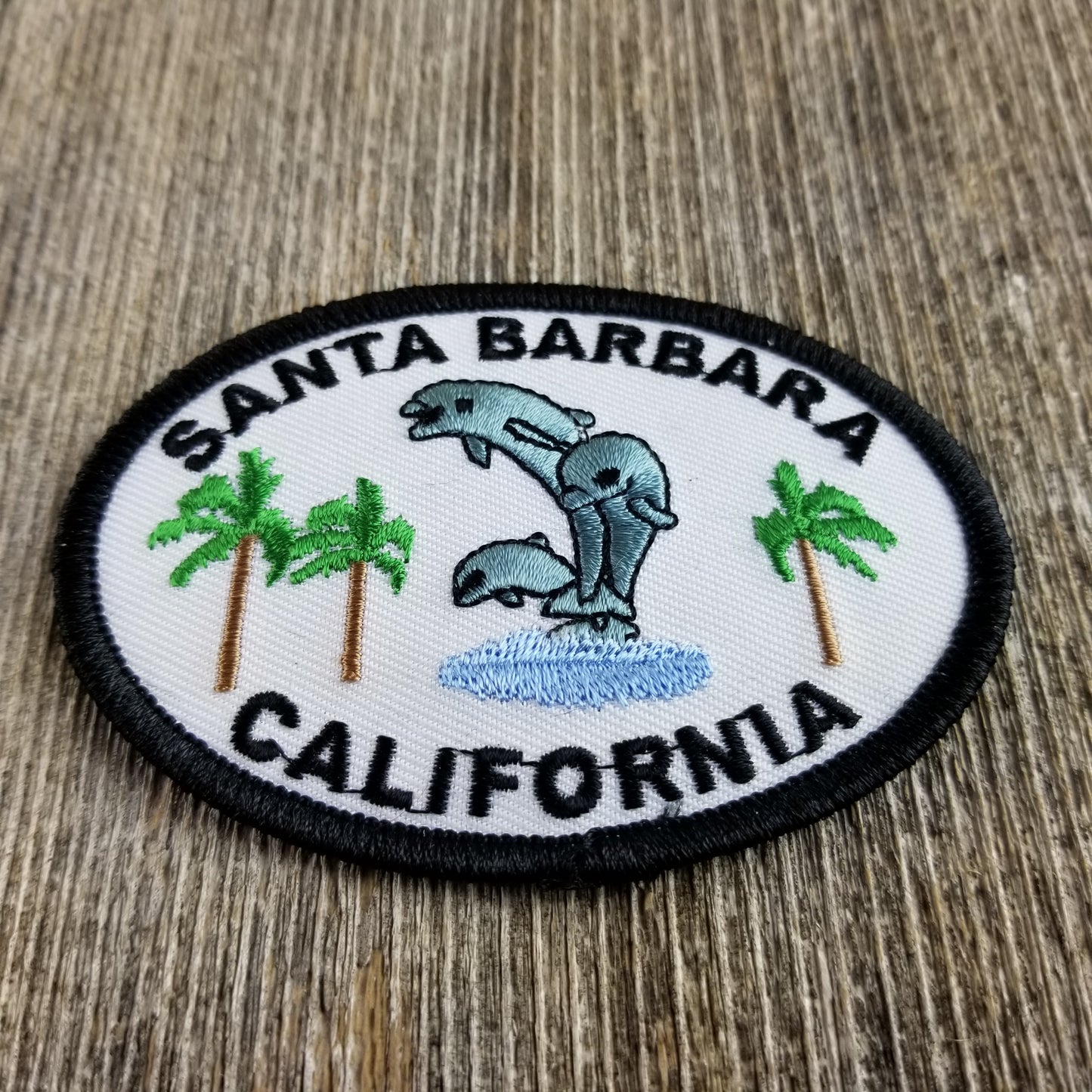 California Patch - Iron On Santa Barbara Souvenir - Palm Trees and Dolphins Badge Emblem