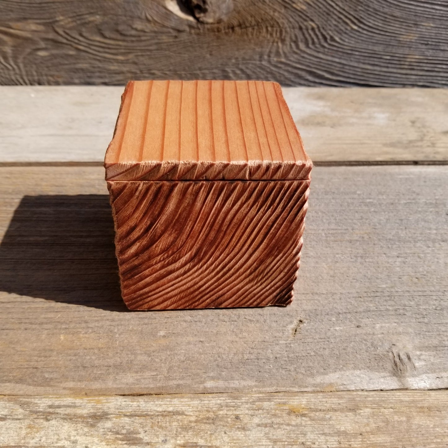 Wood Ring Box California Redwood Rustic Handmade Square 3 inch