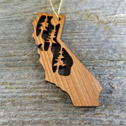 California State Wood Christmas Ornament Redwood Laser Cut Handmade Made in USA Housewarming Gift Souvenir Memento