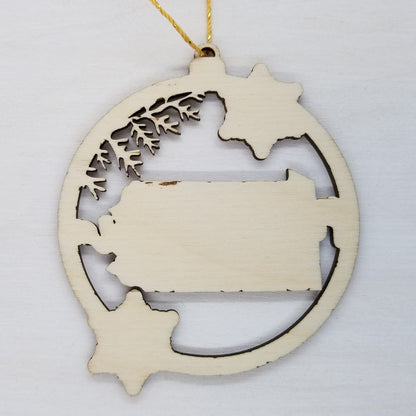 Wholesale Pennsylvania Wood Ornament -  PA State Shape with Snowflakes Cutout - Wood Souvenir