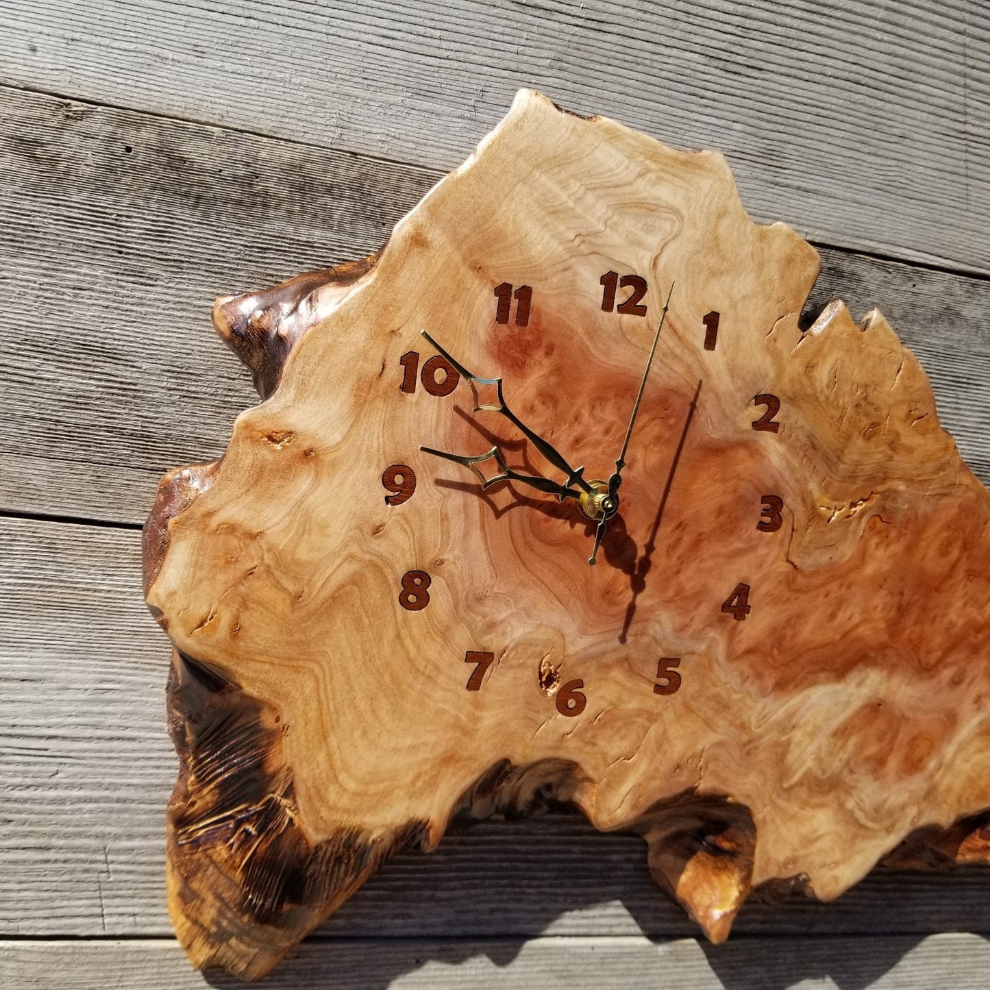 Wood Wall Clock Redwood Clock Handmade Wall Hanging Rustic Wedding Gift Burl Live Edge #428 Anniversary Small Mini