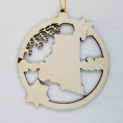 Wholesale Rhode Island Wood Ornament -  State Shape with Snowflakes Cutout RI - Wood Souvenir