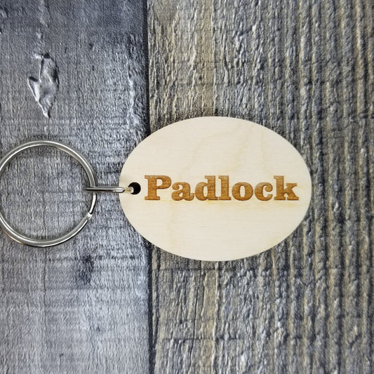 Padlock Door Wood Keychain Key Ring Keychain Gift - Key Chain Key Tag Key Ring Key Fob - Padlock Text Key Marker