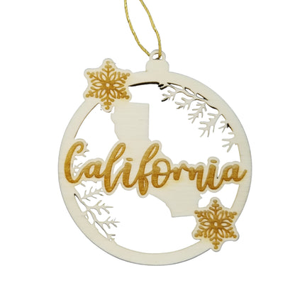 Wholesale California Wood Ornament -  CA State Shape with Snowflakes Cutout - Wood Souvenir