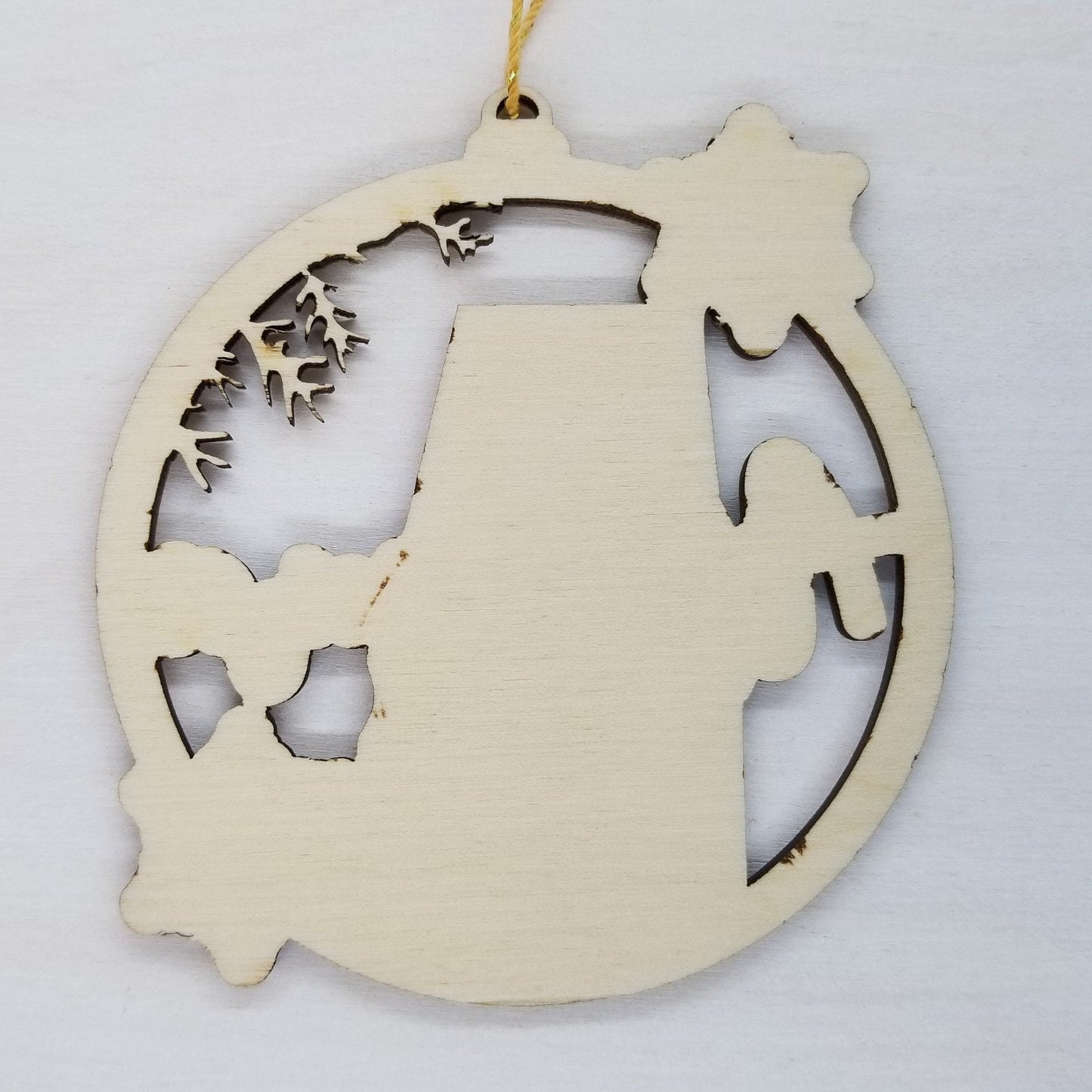 Alabama Wood Ornament -  AL State Shape with Snowflakes Cutout - Handmade Wood Ornament Made in USA Christmas Decor