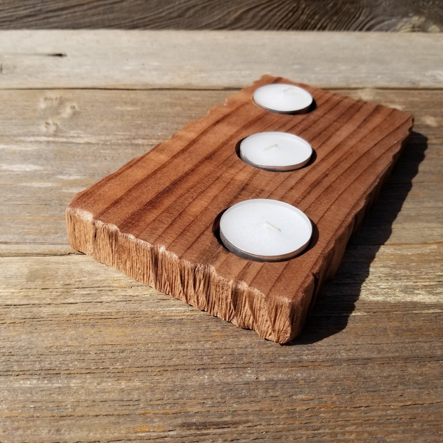 Tealight Candle Holder 3 Candles Wood Rustic Home Decor Handmade Wood Gift #526 Unique One of a Kind Gift