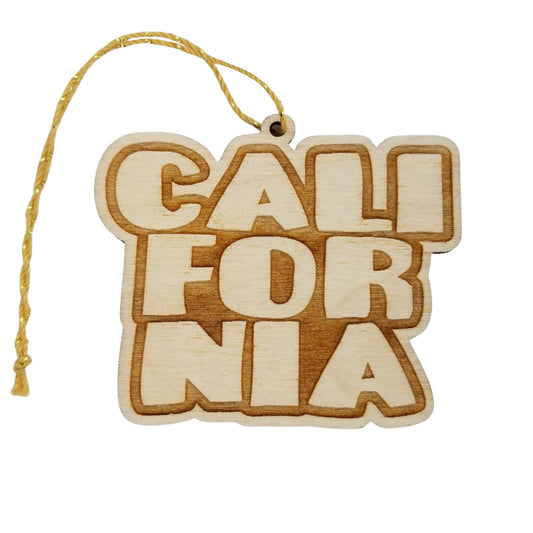 California Spellout Bubble Letters Christmas Ornament Handmade Wood Ornament Made in USA Laser Cut CA Souvenir