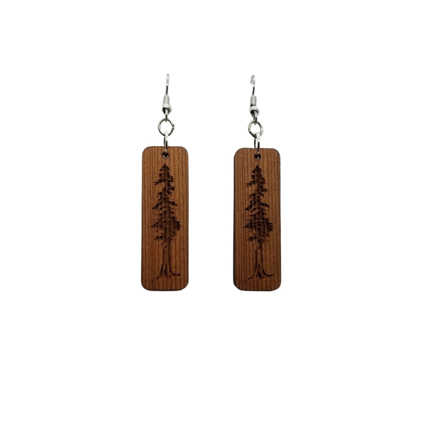 Redwood Earrings - Engraved Tree Rectangle Wood Earrings - California Redwood Dangle Earrings - CA Souvenir Keepsake - Anniversary Gift