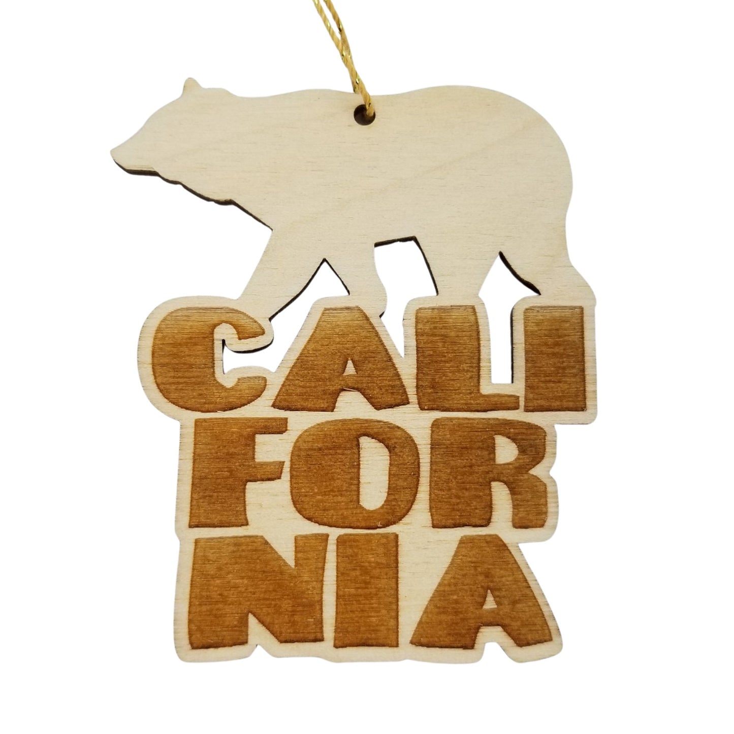 California Bear Christmas Ornament Bubble Spellout Letters Handmade Wood Ornament Made in USA Laser Cut Cutout Shape CA Souvenir