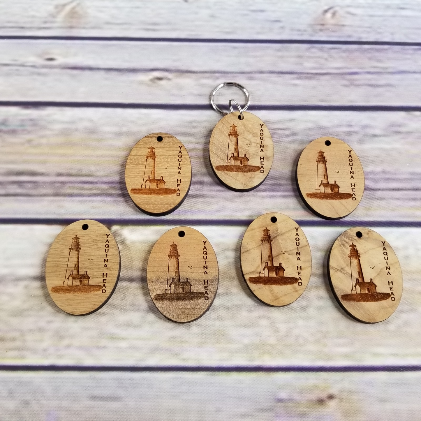 Yaquina Head Lighthouse Wood Keychain Tallest Lighthouse Myrtlewood Oregon Coast Souvenir Travel Gift