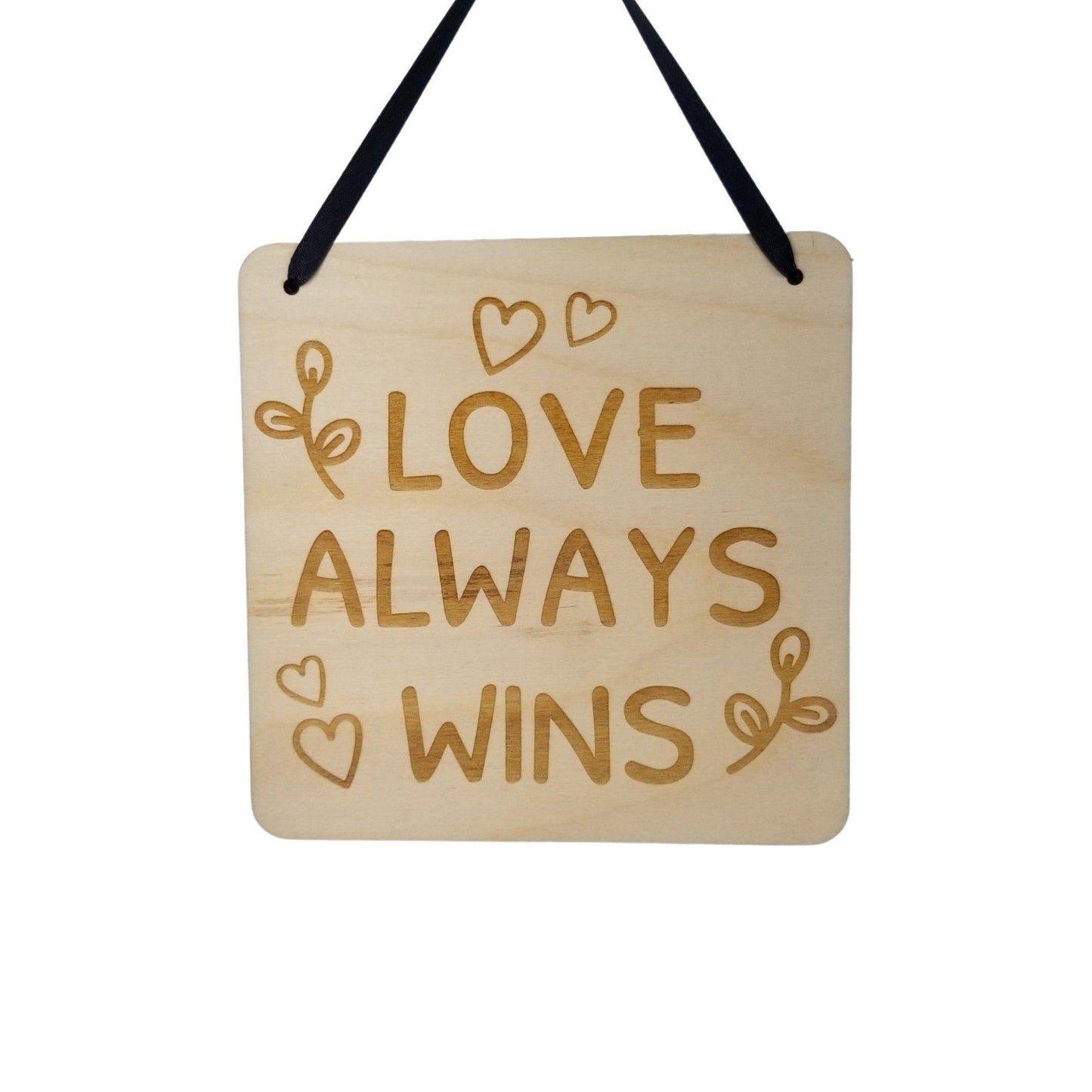 Love Sign - Valentines Day Gift - Love Always Wins Rustic Hanging Wall Sign - Love Plaque Gift Sign Wedding Love Decor 5.5"