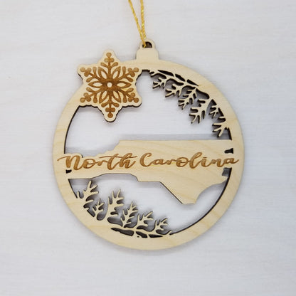 Wholesale North Carolina Wood Ornament -  NC State Shape with Snowflakes Cutout - Wood Souvenir