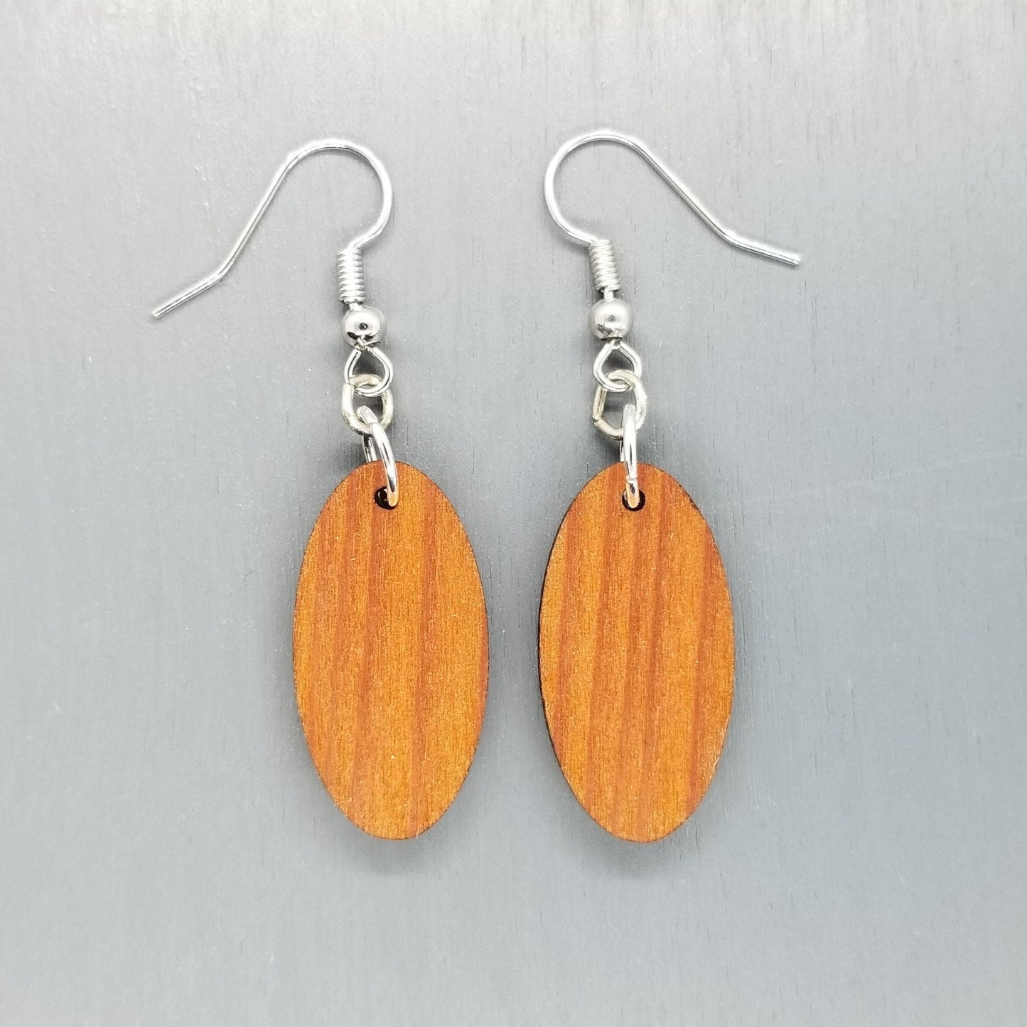 Redwood Earrings - Oval Wood Earrings - California Redwood Dangle Earrings - CA Souvenir Keepsake - Wood Gift Women Surfboard Look