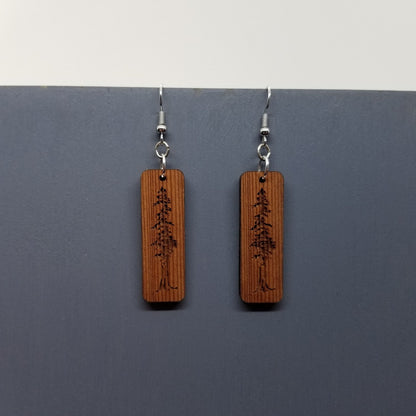 Redwood Earrings - Engraved Tree Rectangle Wood Earrings - California Redwood Dangle Earrings - CA Souvenir Keepsake - Anniversary Gift