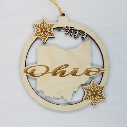 Wholesale Ohio Wood Ornament -  State Shape with Snowflakes Cutout OH Souvenir