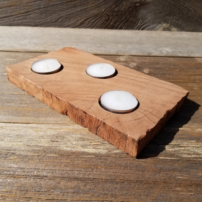 Tealight Candle Holder 3 Candles Wood Rustic Home Decor Handmade Wood Gift #527 Unique One of a Kind Gift Raw Unfinished Natural Redwood