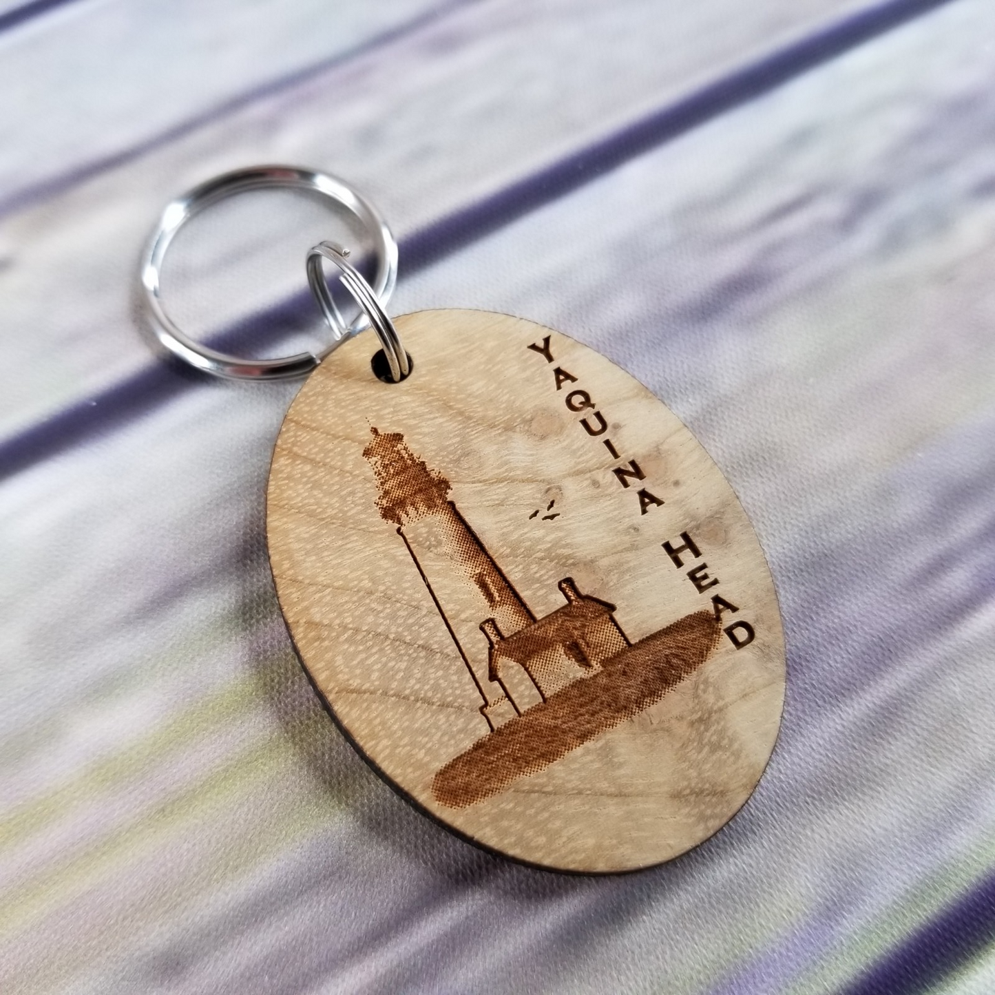 Yaquina Head Lighthouse Wood Keychain Tallest Lighthouse Myrtlewood Oregon Coast Souvenir Travel Gift