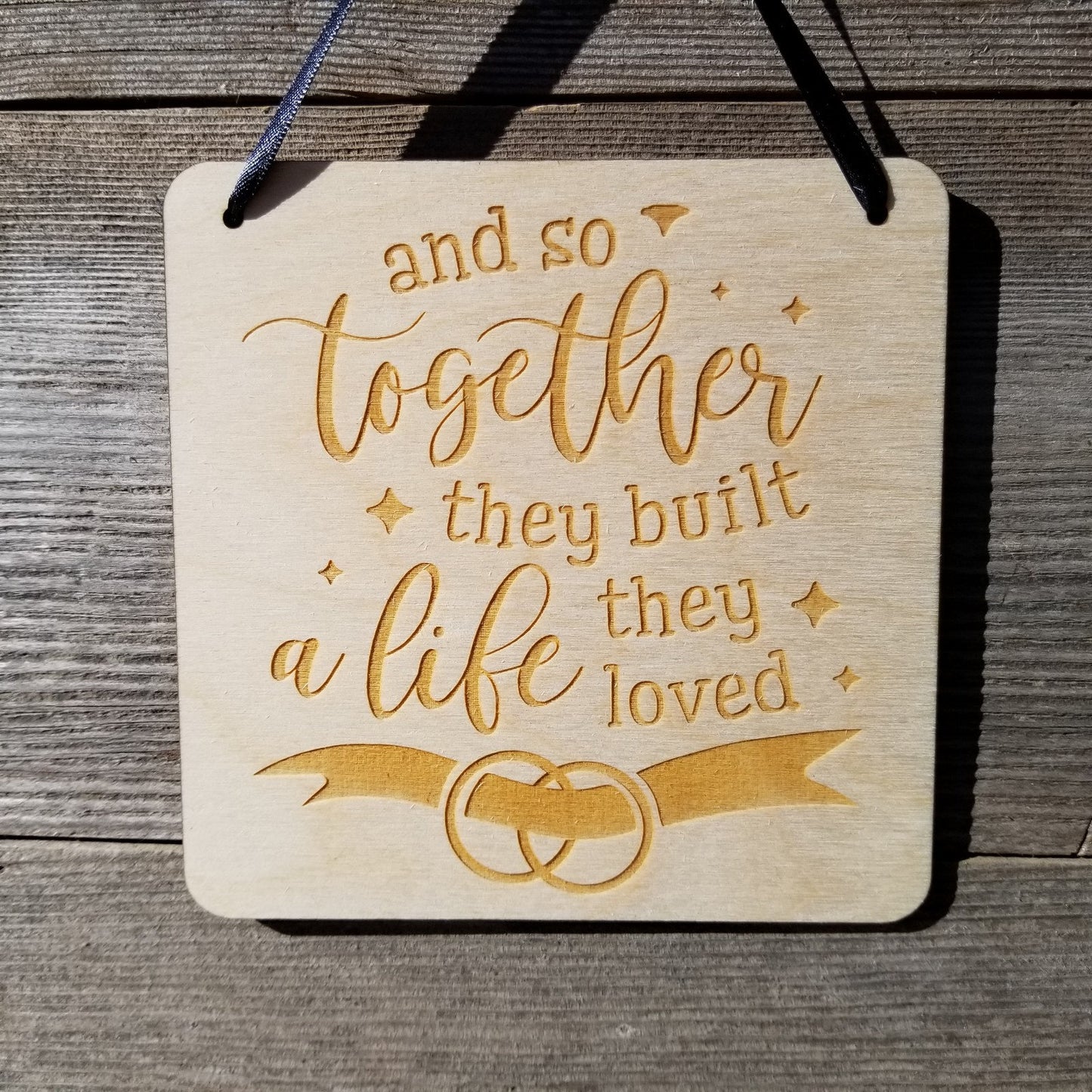 Love Sign - Valentines Day Sign -And So Together They Built a Life Rustic Hanging Wall Sign - Love Gift Sign Inspirational 5.5" Office Sign