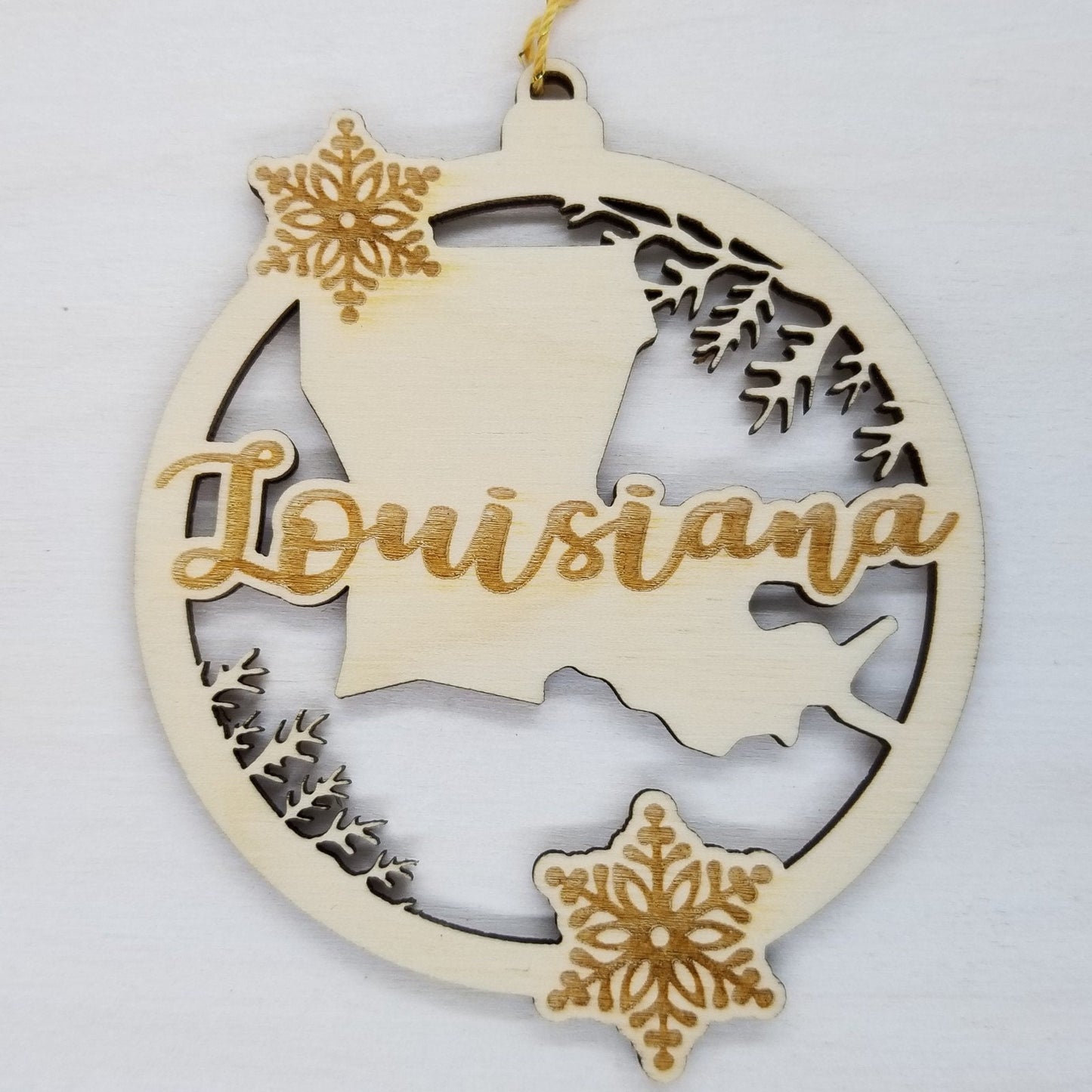 Wholesale Louisiana Wood Ornament -  LA State Shape with Snowflakes Cutout - Wood Souvenir