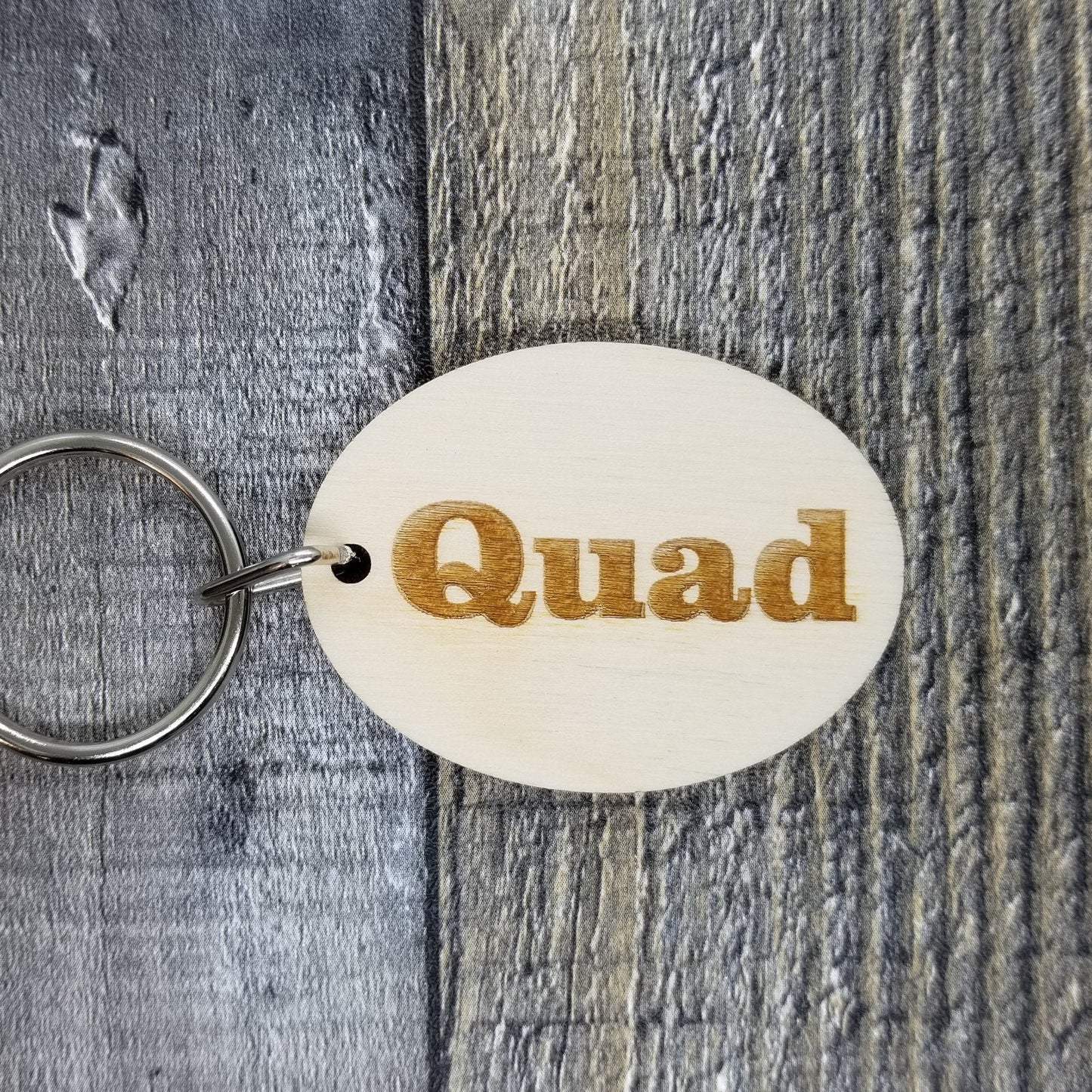 Quad Wood Keychain Key Ring Keychain Gift - Key Chain Key Tag Key Ring Key Fob - Quad Text Key Marker