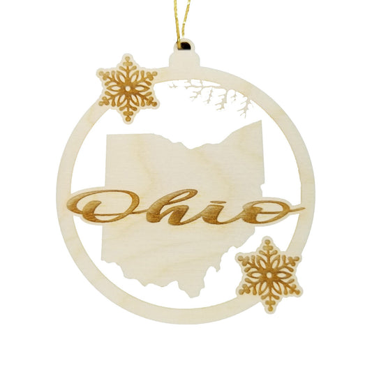 Wholesale Ohio Wood Ornament -  State Shape with Snowflakes Cutout OH Souvenir