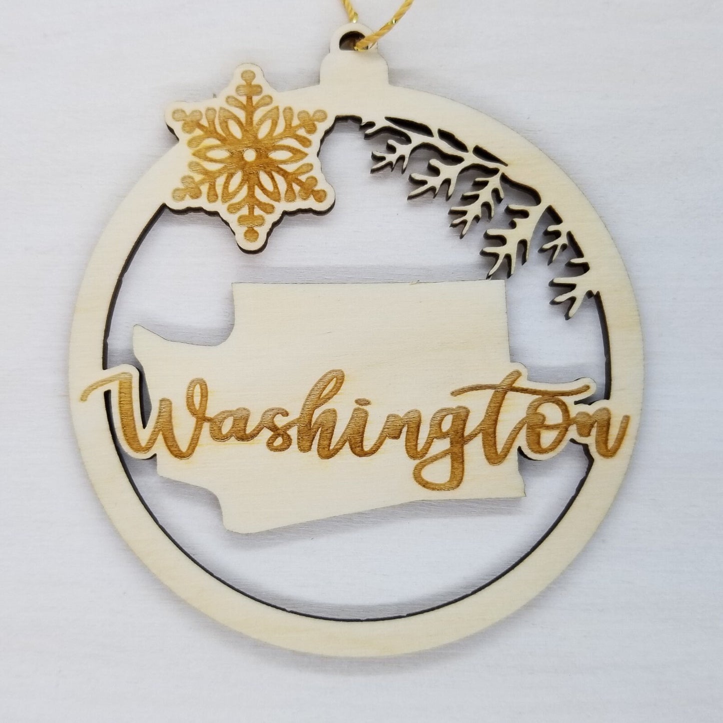 Wholesale Washington Wood Ornament -  WA State Shape with Snowflakes Cutout Souvenir