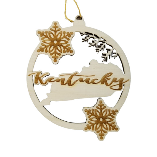 Wholesale Kentucky Wood Ornament -  KY State Shape with Snowflakes Cutout - Wood Souvenir