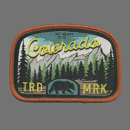 Colorado Patch – CO Travel Souvenir Patch 3" Iron On Sew On Embellishment Applique My Heart is in Colorado Trees Mountains Bear