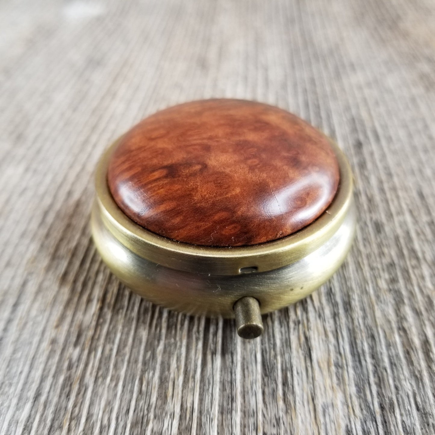 Handmade Pill Box 3 Sections Redwood Top California Burl Memento #284