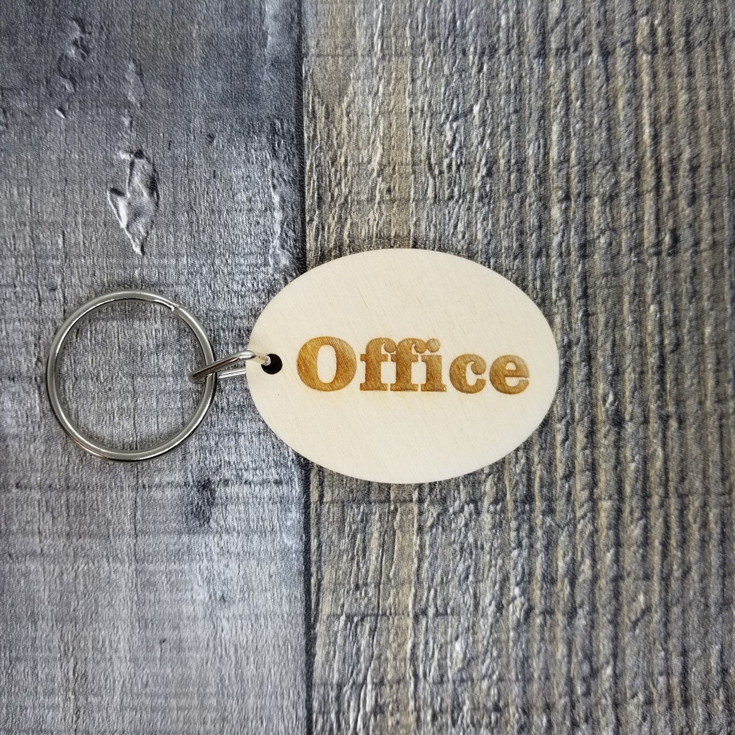 Office Wood Keychain Key Ring Keychain Gift - Key Chain Key Tag Key Ring Key Fob - Office Text Key Marker