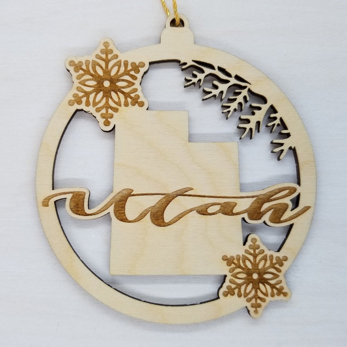 Wholesale Utah Wood Ornament -  State Shape with Snowflakes UT Cutout - Wood Souvenir