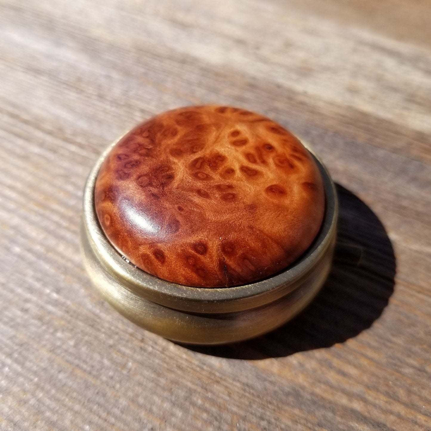 Redwood Pill Box 3 Sections Handmade Top California Burl #421 Souvenir Memento Mothers Day Gift Antique Bronze