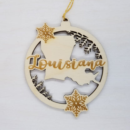 Wholesale Louisiana Wood Ornament -  LA State Shape with Snowflakes Cutout - Wood Souvenir