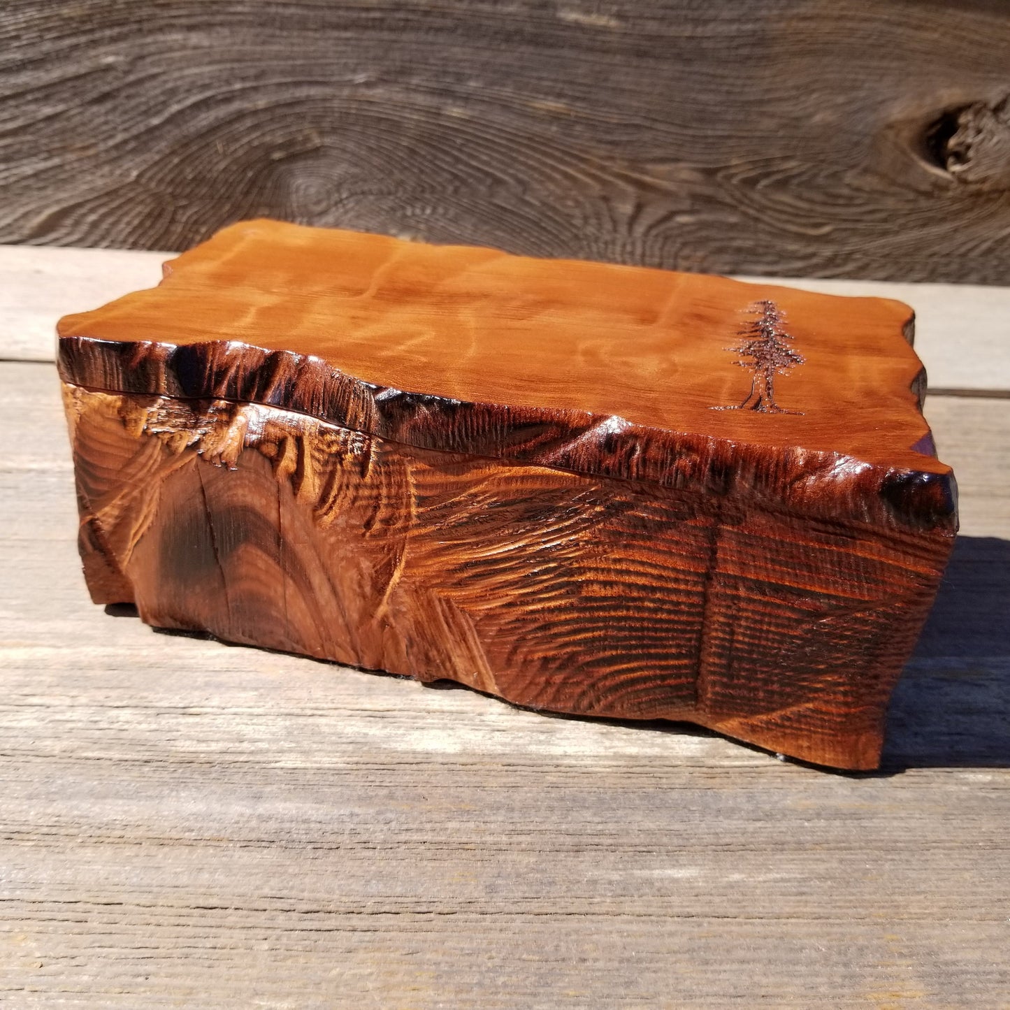 Wood Valet Box Curly Redwood Tree Engraved Rustic Handmade CA Storage #368 Handcrafted Christmas Gift Engagement Gift for Men Jewelry