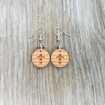 Redwood Earrings - Cross Wood Earrings - California Redwood Dangle Earrings - CA Souvenir Keepsake - Wood Gift Women Engraved