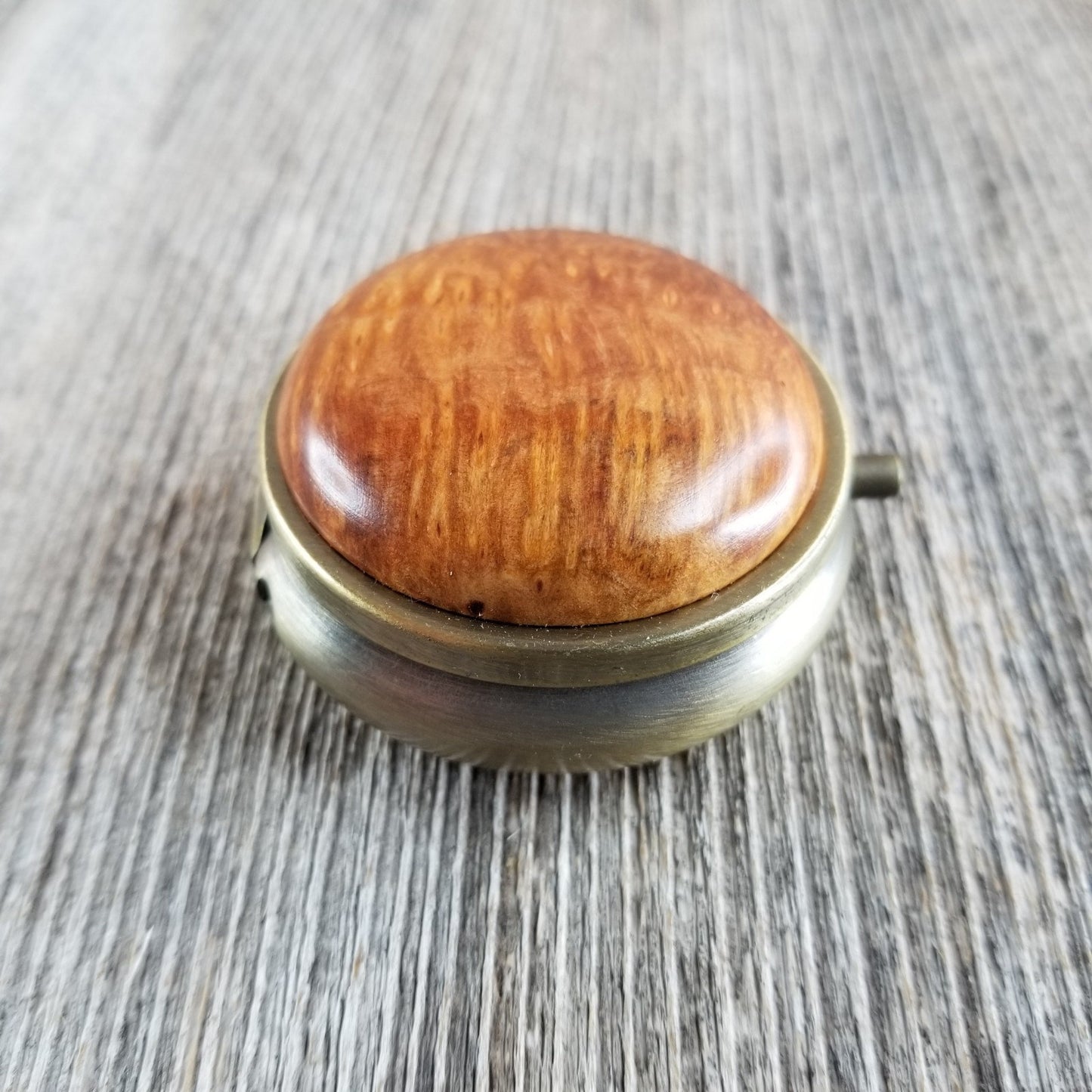 California Redwood Pill Box 3 Sections Handmade Top Burl Wood Souvenir #287