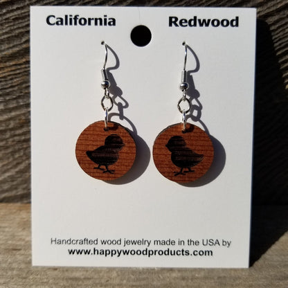 Chicken Baby Chick Hen Silhouette Circle Dangle Earrings Redwood Farm Barn Animals Wood Gift Women Engraved