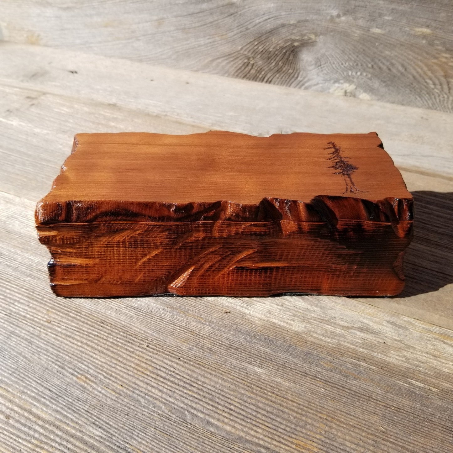 Wood Valet Box Curly Redwood Tree Engraved Rustic Handmade CA Storage #439 Handcrafted Christmas Gift Engagement Gift for Men Jewelry