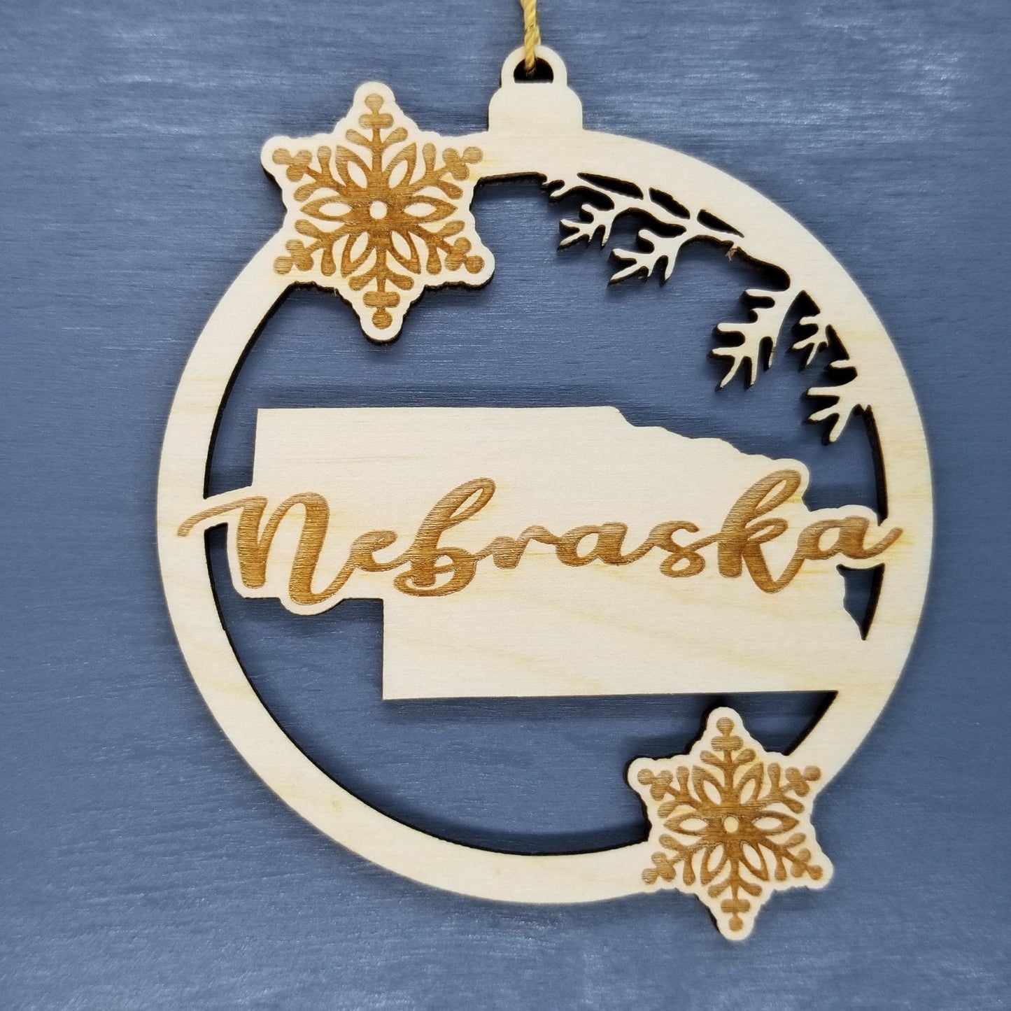 Wholesale Nebraska Wood Ornament -  State Shape with Snowflakes Cutout NE- Wood Souvenir