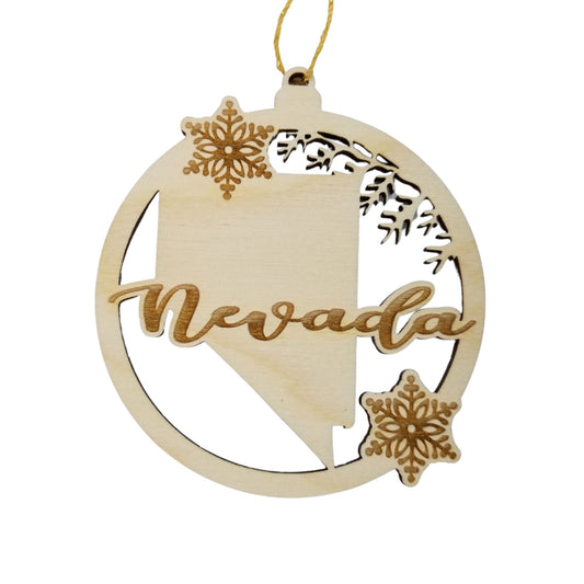 Wholesale Nevada Wood Ornament -  NV State Shape with Snowflakes Cutout - Wood Souvenir