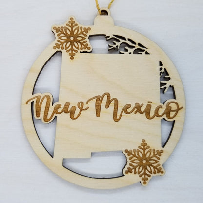 Wholesale New Mexico Wood Ornament -  State Shape with Snowflakes Cutout NM