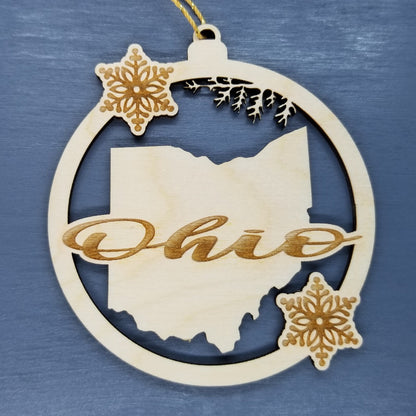 Wholesale Ohio Wood Ornament -  State Shape with Snowflakes Cutout OH Souvenir