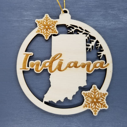 Wholesale Indiana Ornament - State Shape with Snowflakes Cutout IN Souvenir