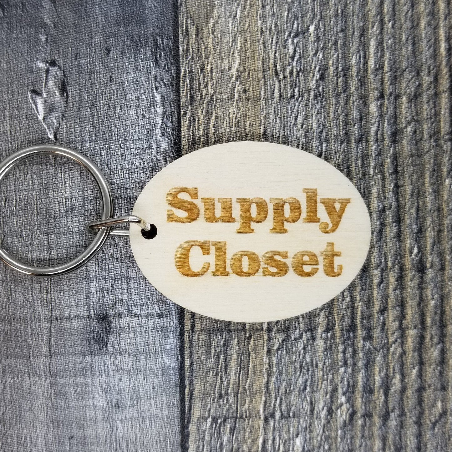 Supply Closet Wood Keychain Key Ring Keychain Gift - Key Chain Key Tag Key Ring Key Fob - Supply Closet Text Key Marker