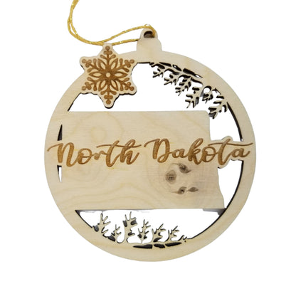 Wholesale North Dakota Wood Ornament -  ND State Shape with Snowflakes Cutout - Wood Souvenir